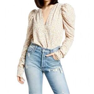 AFRM Danna Floral Puff Sleeve Bodysuit - Romantic Deep V - Size XS